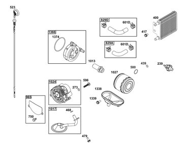 Lubrication Group Diagram and Parts List for 54E177-0109-J1 400000 - 699999 Briggs and Stratton Engine